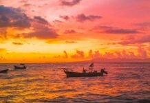 Boats near Puerto Vallarta at sunset