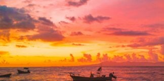 Boats near Puerto Vallarta at sunset