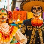 Day of the Dead performers with face paint in Puerto Vallarta.
