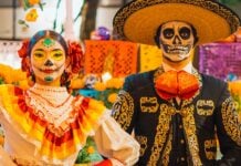 Day of the Dead performers with face paint in Puerto Vallarta.