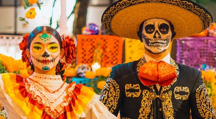 Day of the Dead performers with face paint in Puerto Vallarta.