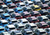 Rows of new parked cars ready for export
