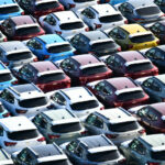 Rows of new parked cars ready for export