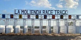 Racing gates at Club La Molienda, a cartel-linked horse racing track in Nuevo Laredo, Tamaulipas